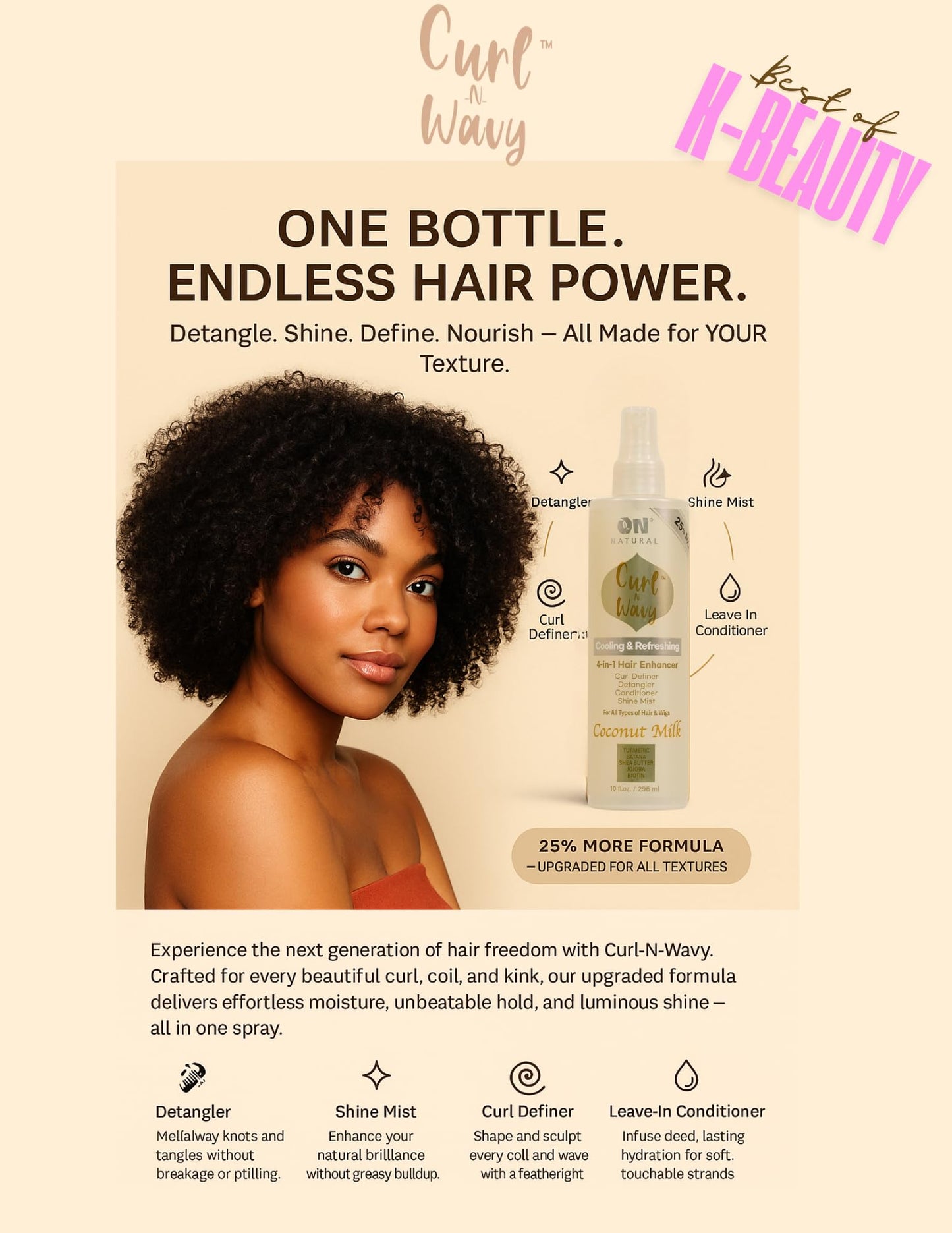 On Natural Curl-N-Wavy 4-in-1 Hair Enhancer For All Hair Texture [Avacado] 10 OZ