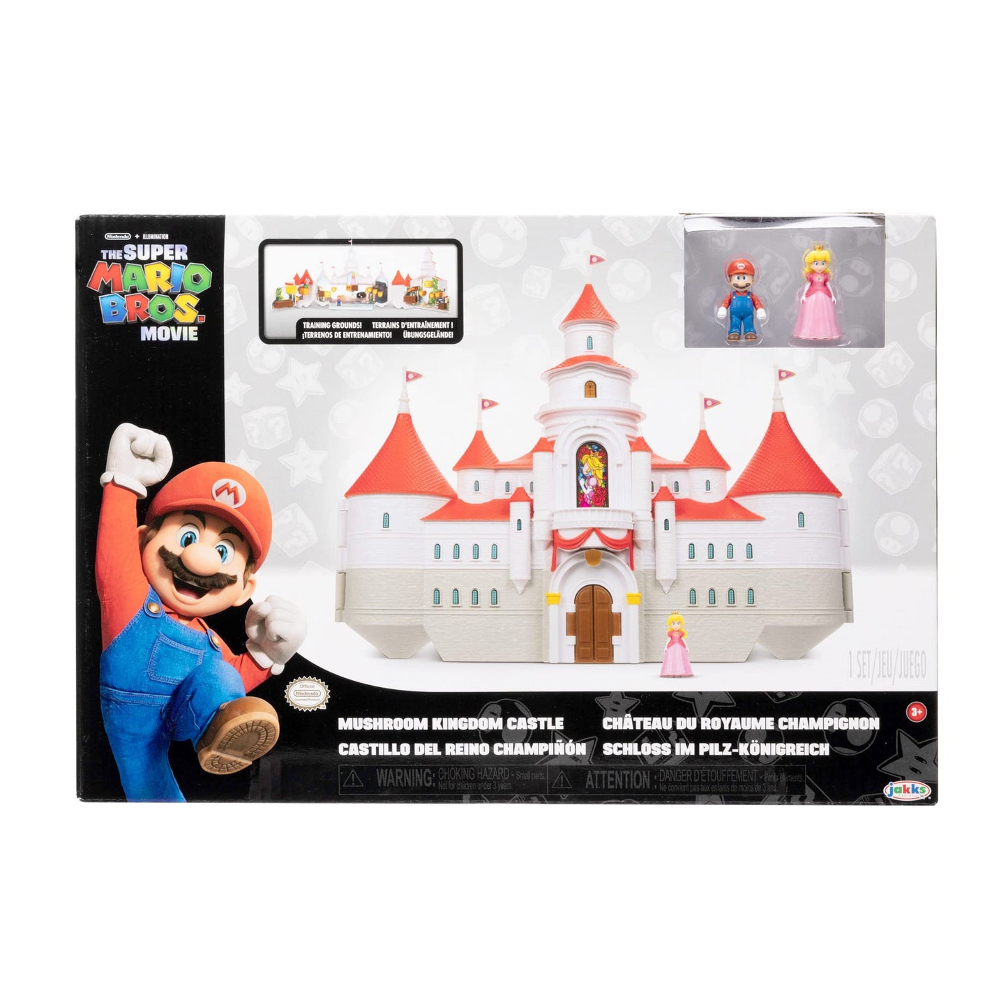 Super Mario Bros. Movie Mushroom Kingdom Castle Playset – Includes 1.25" Mario & Princess Peach Figures, Interactive Training Grounds, Ages 3+