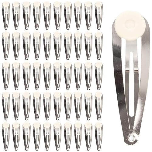 Lawie 50 Pack Bulk 2 Inch 5 CM Glue Pad Snap Metal Hair Clips Barrettes Hairpins Clips Hairgrips Craft DIY Accessories