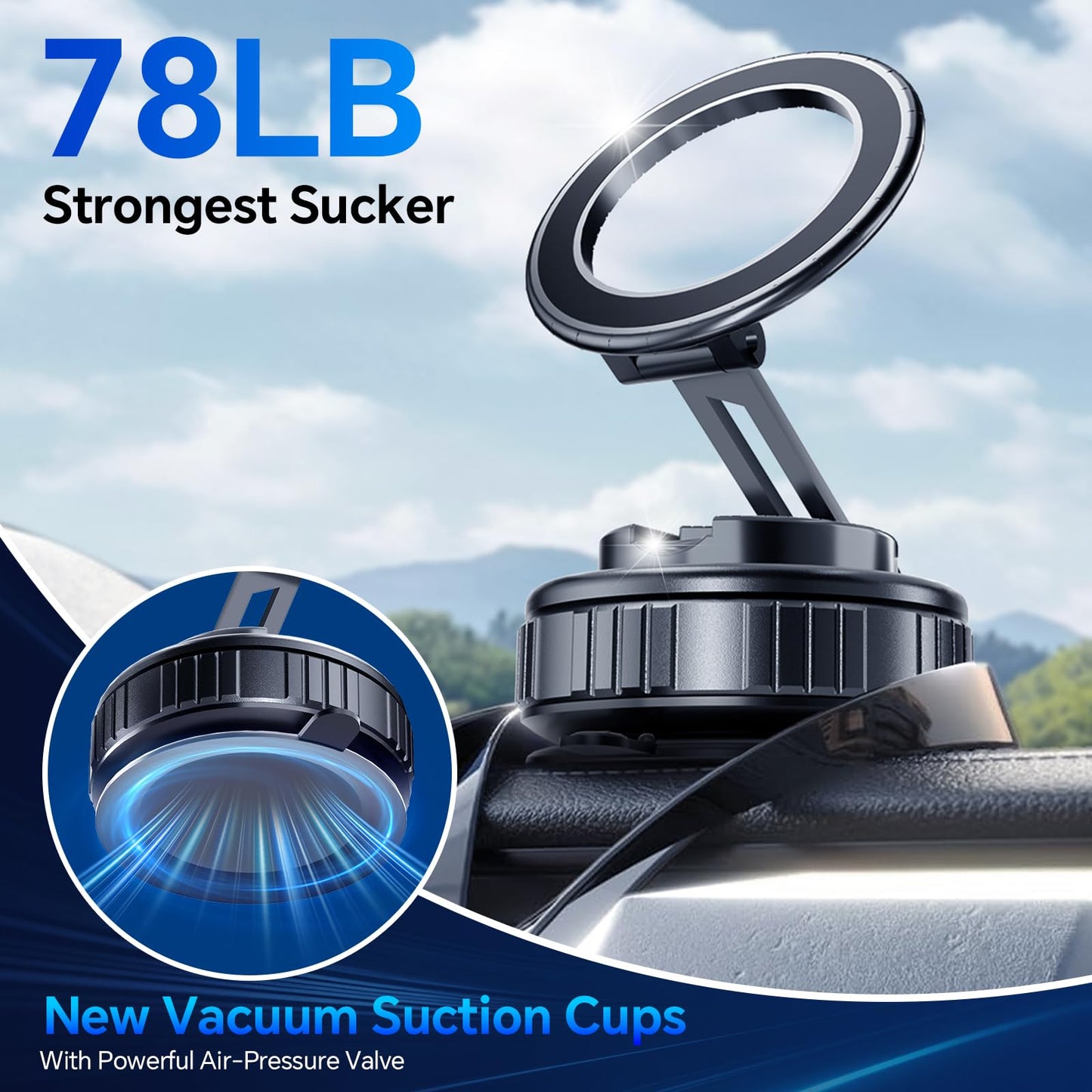 Poazork Car Phone Holder for Magsafe [78+LBS Strongest Suction & 2500gf Strongest Magnetic] 360° Adjustable Car Phone Mount.Portable Phone Holders…