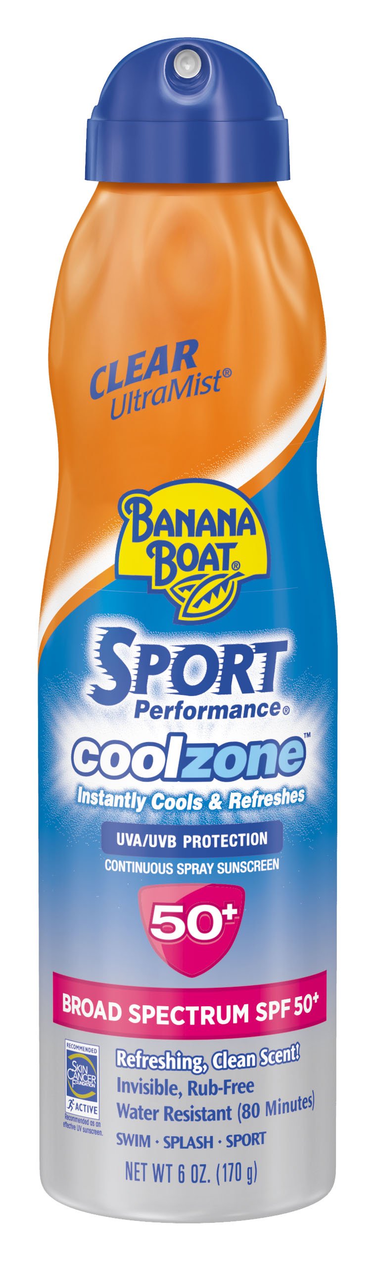Banana Boat Sport CoolZone Sunscreen Spray SPF 50 Plus Broad Spectrum UVA UVB Water Resistant 80 Minutes Lightweight Instant Cooling 6 oz