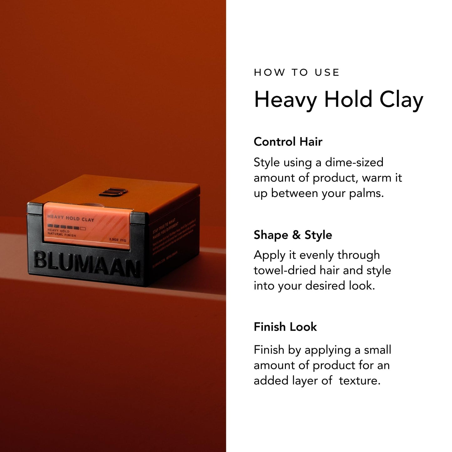 BLUMAAN Heavy Hold Clay - Men's Extra Strong Hold Hair Clay Creates Texture and Volume (2.5 oz) - Natural Matte Finish with Organic Oils - Controls