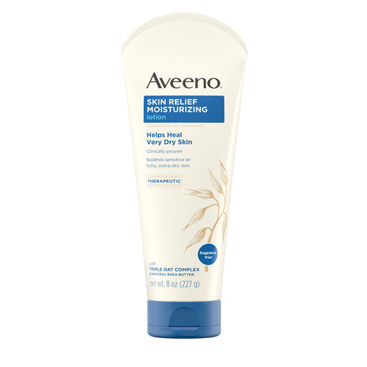 Aveeno Skin Relief 24-Hour Moisturizing Lotion for Sensitive Skin with Natural Shea Butter & Triple Oat Complex, Unscented Therapeutic Lotion