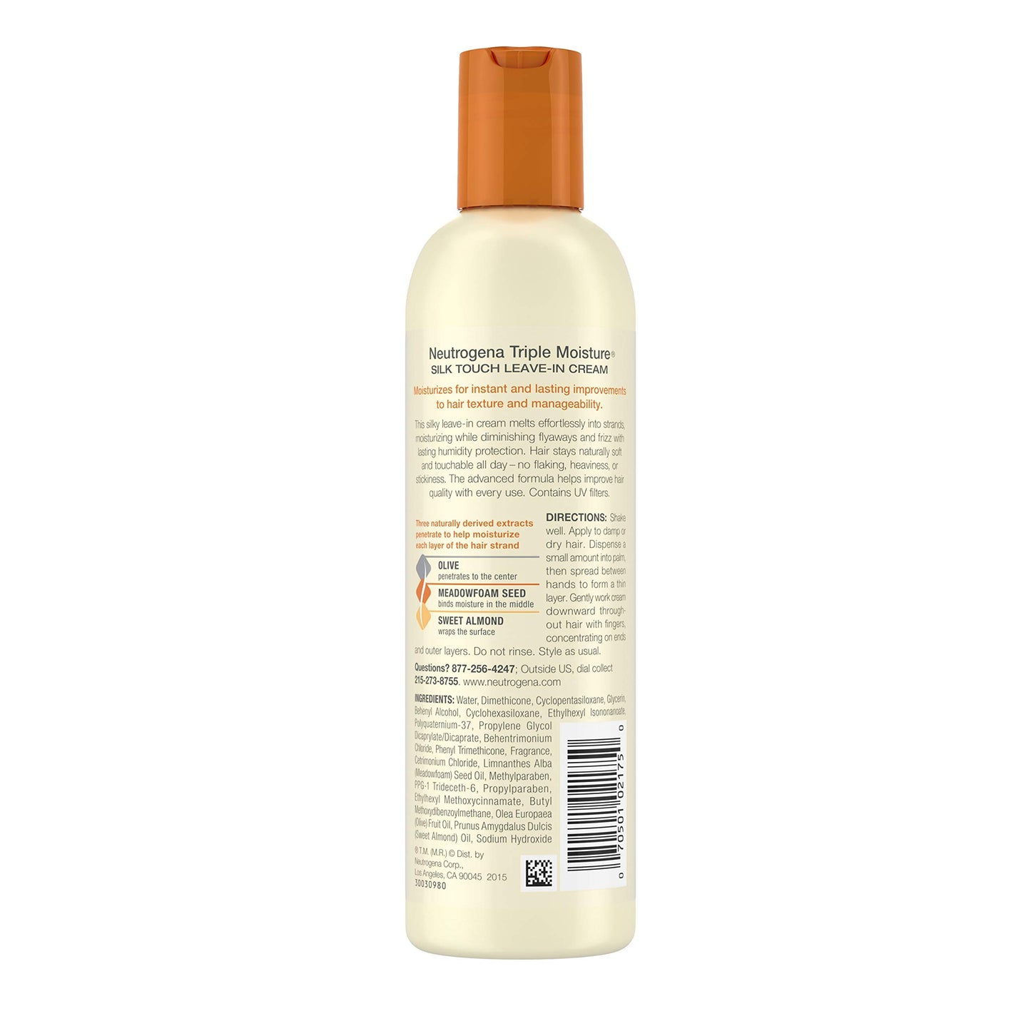 Neutrogena Triple Moisture Silk Touch Leave-In Cream Conditioner for Extra Dry Hair, Damaged & Over-Processed Hair, Hydrating with Olive, Meadowfoam & Sweet Almond, 6 fl. oz