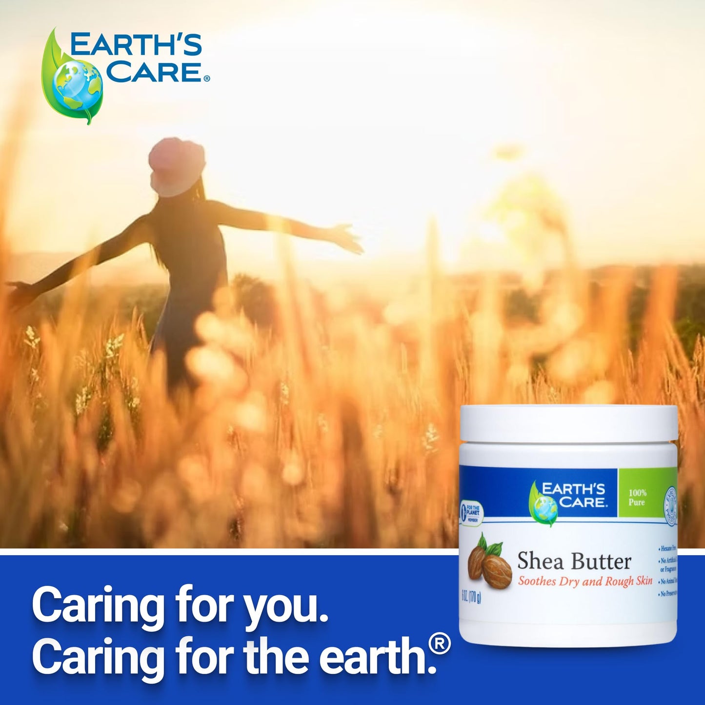Earth's Care Pure Shea Butter, Hexane-Free, No Artificial Colors or Fragrances, Packed in USA 6 OZ. (2 Jars)