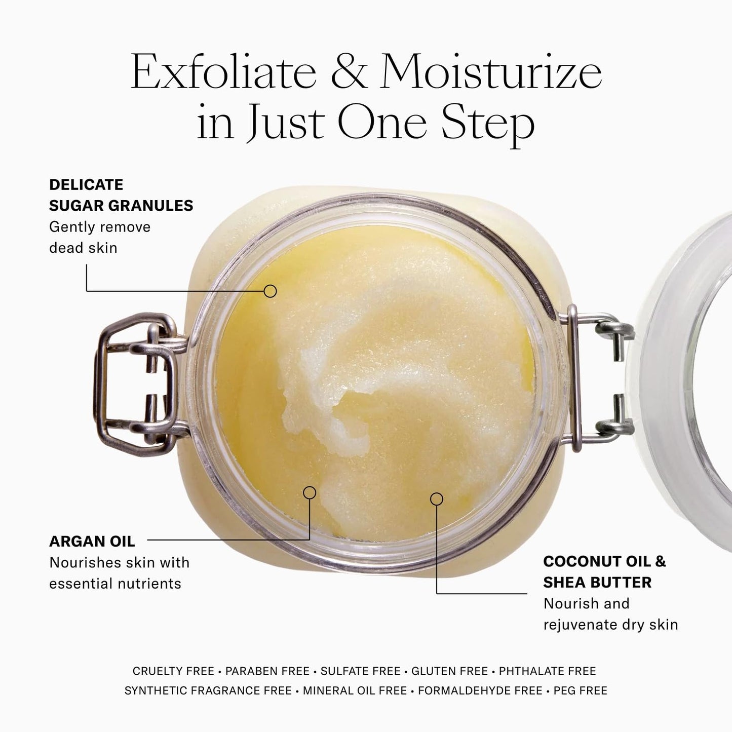 Josie Maran Sugar Body Scrub - Argan Oil Exfoliating Sugar Scrub with Coconut Oil & Shea Butter - Softens, Smooths & Hydrates Dry Skin - Vegan Beauty & Personal Care Josie Maran
