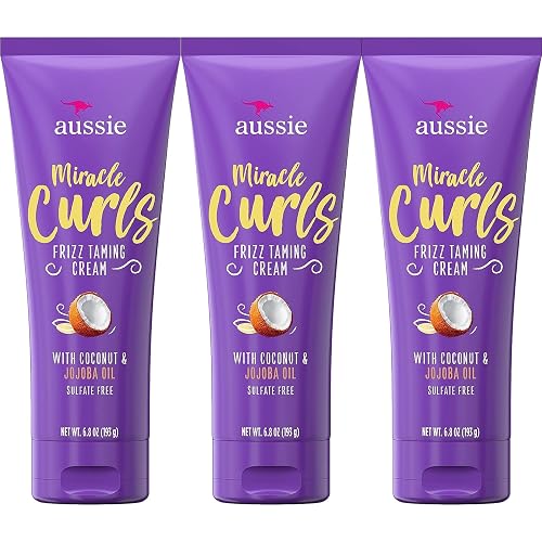Aussie Miracle Curls Frizz Taming Cream 6.8 Ounce (Coconut & Jojoba Oil) (3 Pack)