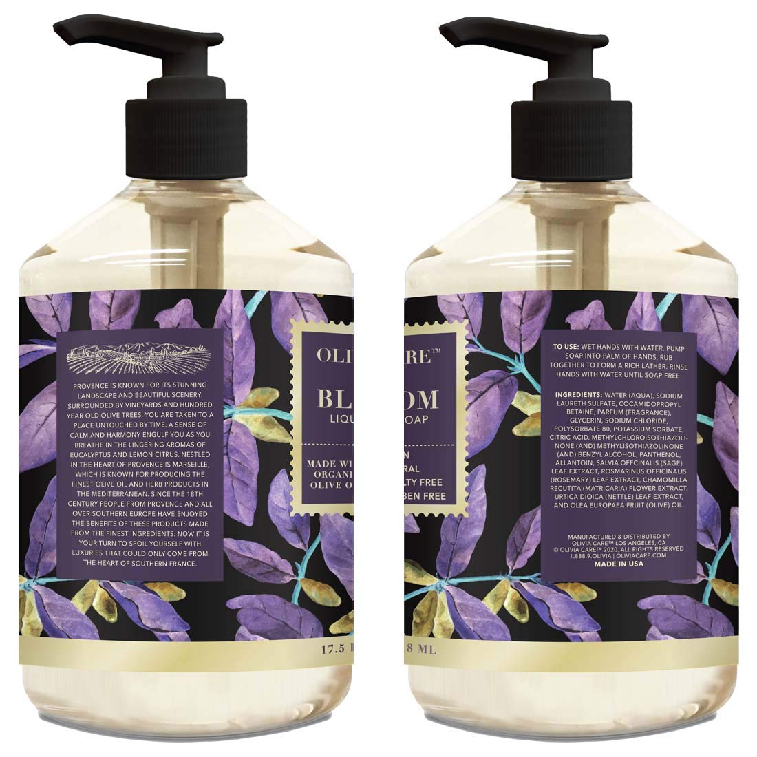 Olivia Care Liquid Hand Soap Blossom & Essential Oils. All Natural - Cleansing, Germ-Fighting, Moisturize Hand Wash for Kitchen & Bathroom - Gentle