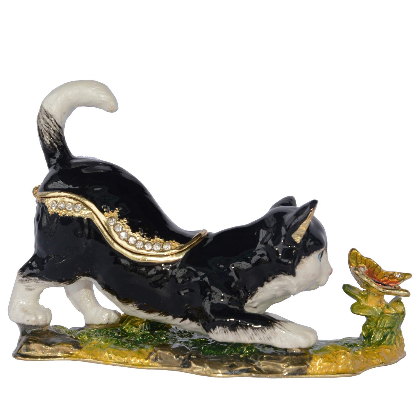 MIXDOM Black cat Trinket Box Jewelry Box Hand Painted Decorative Box with Hinged Lid Ring Earring Holder Cat Figurine Collectible