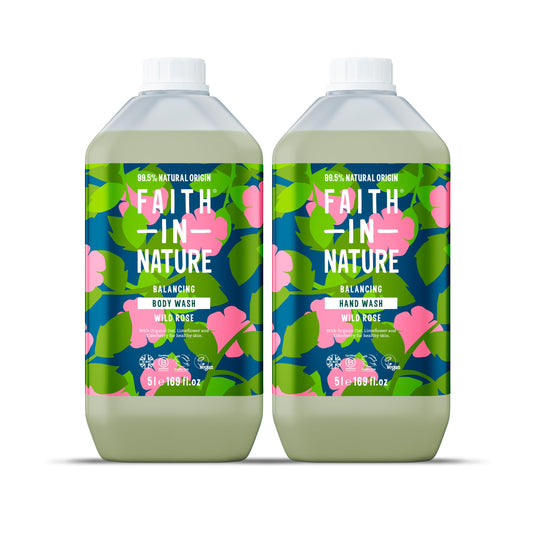 Faith In Nature Natural Hand Wash & Body Wash Set - Vegan & Cruelty Free, No SLS or Parabens - 2 x 169 fl oz Value Bundle Pack, Wild Rose Beauty & Personal Care FAITH IN NATURE