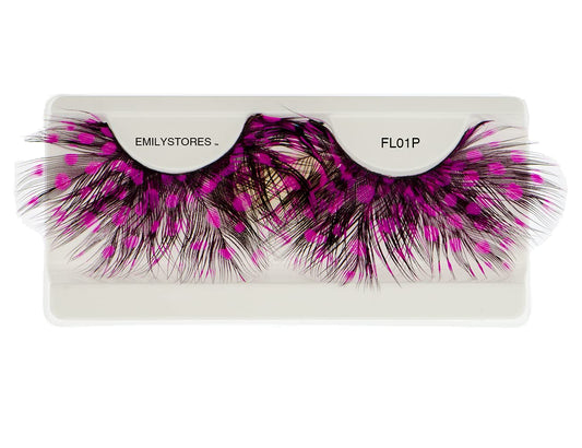 EMILYSTORES Pink Dots Faux-Feather False Eyelashes Halloween Colorful Eye lashes Extension For Beetlejuice Costume Cosplay Show Looking Masquerade
