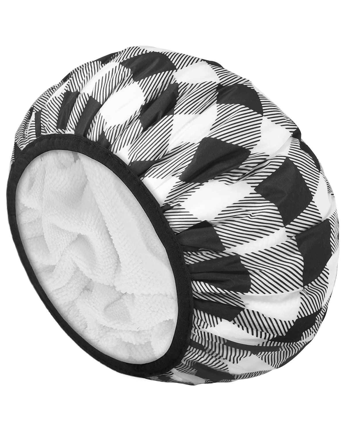 Auban Shower Cap, Shower Cap for Women Terry Cloth Lined EVA Exterior Reusable Double Layer Waterproof, Large Bath Hair Cap, Hotel Travel Essentials