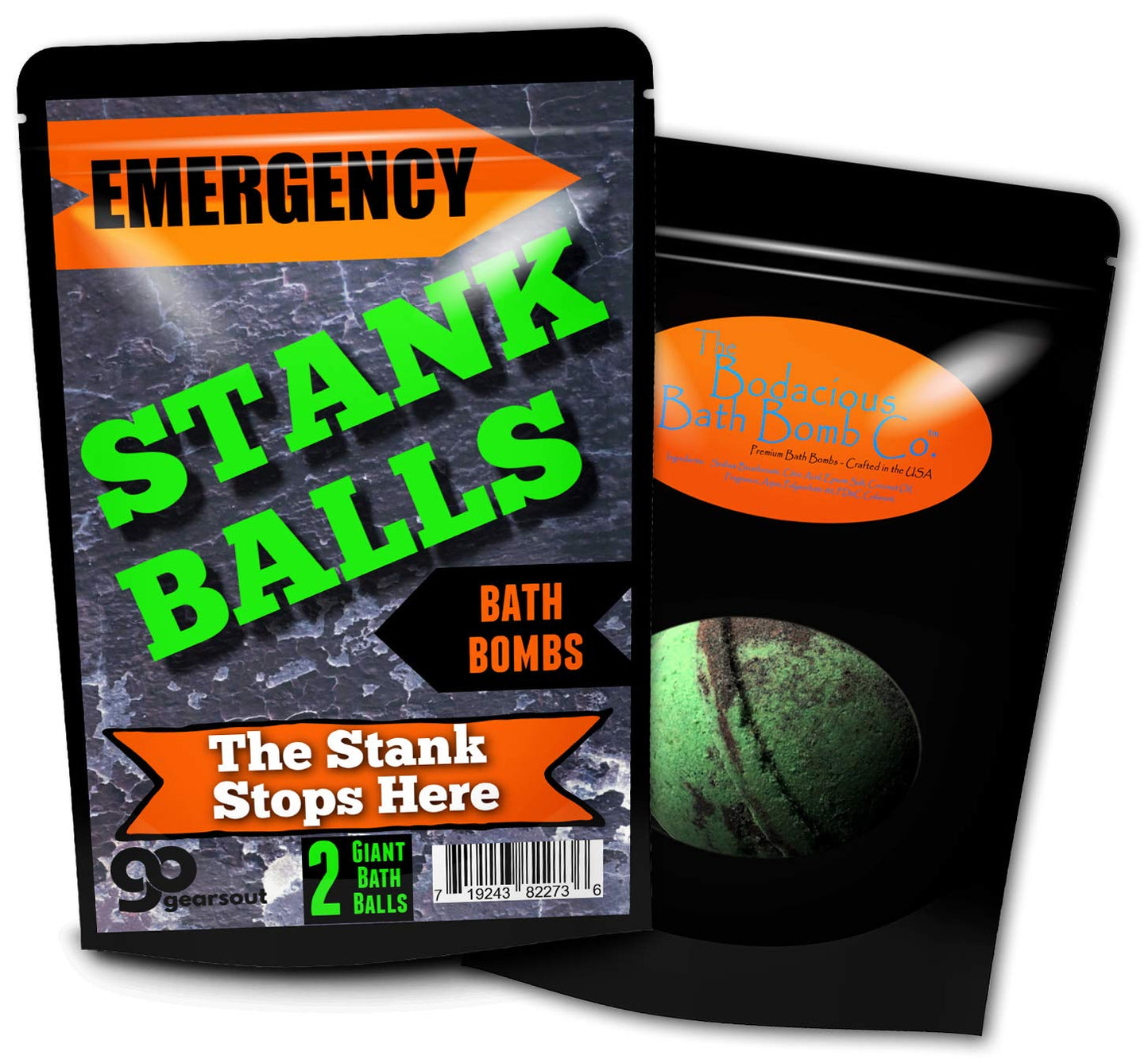 Emergency Stank Balls Bath Bombs - Funny Bath Bombs for Men - XL Bath Fizzers, Black and Green Marbled, Handcrafted in the USA