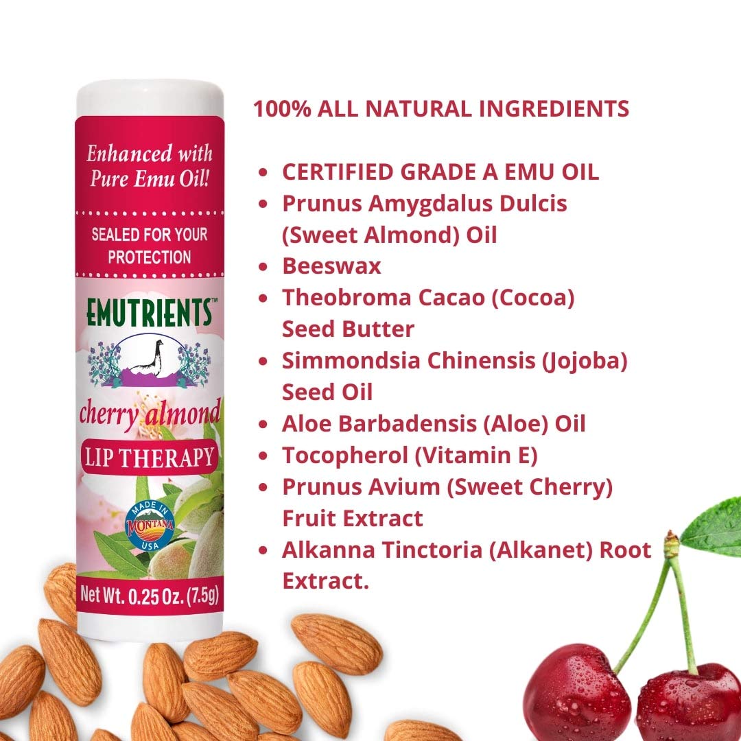 Montana Emu Ranch - Lip Therapy Lip Balm - 0.25 Ounce - Cherry Almond Flavor - Made with Pure Emu Oil