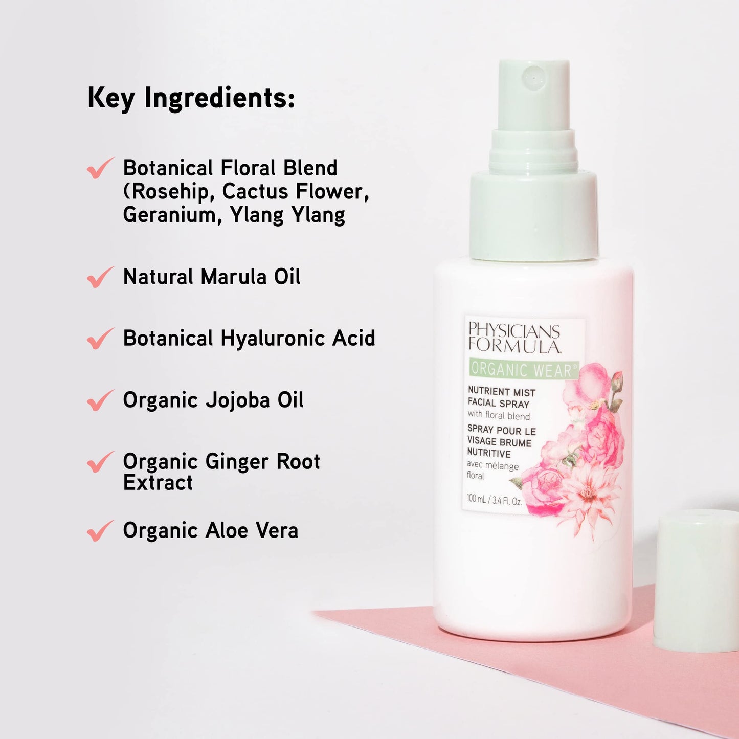Physicians Formula Organic Wear Nutrient Mist Facial Spray, Botanical Infused, Dermatologist Approved, Vegan, Gluten Free, Tone, Balance, And Prep