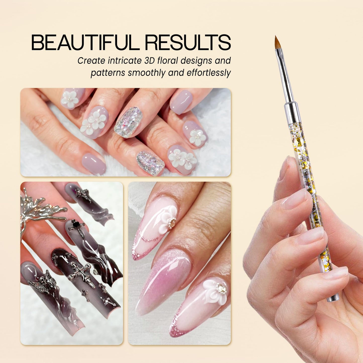 PANA 3D Kolinsky Nail Art Brush - Gold Glitter Handle, Size 4 - Acrylic Nail Art Sculpture Brush for Manicures Pedicure Salon Professional or Beginner Beauty & Personal Care PANA