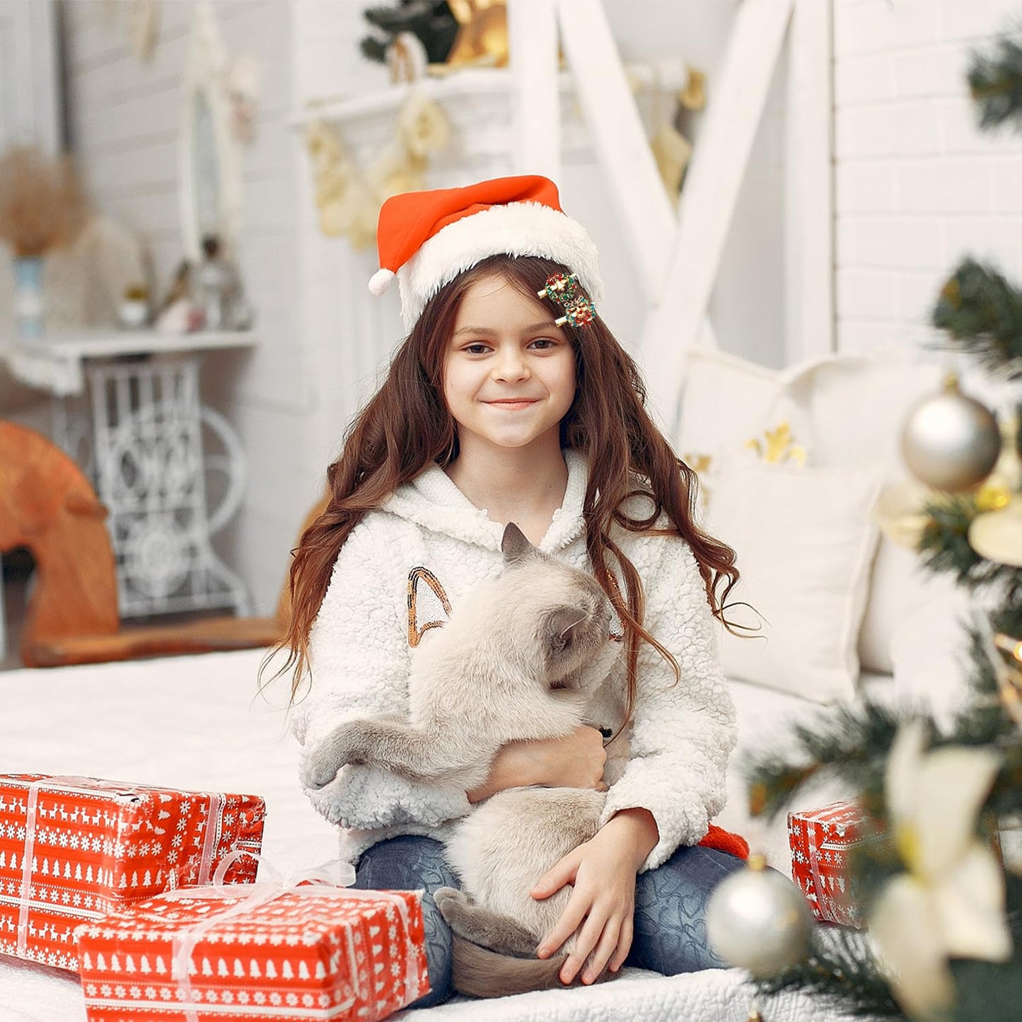 6PCS Christmas Hair Clips for Women Xmas Snowflake Wreath Reindeer Bell Hairpins Rhinestone Holiday Hair Barrettes Festive Costume Hair Accessory