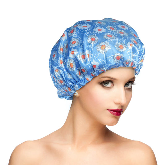 Reusable Shower Cap, Hair Cap, Oversized Waterproof Shower Caps Large Designed for all Hair Lengths with PEVA Lining & Elastic Band Stretch Shower Hat