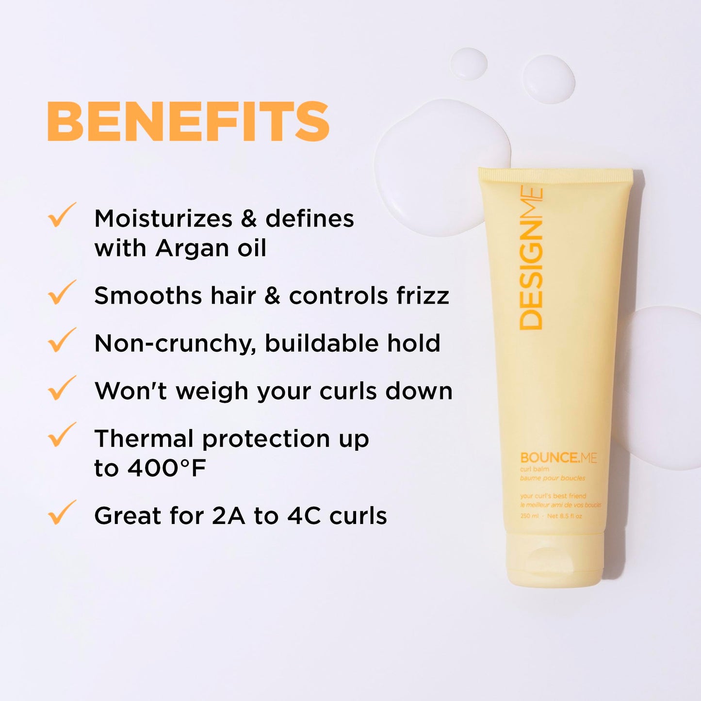 Design.Me BOUNCE.ME Curl Balm and Cream for Curly Hair with Nourishing Argan Oil | Wave, Coil, and Curl Defining Cream | Sulfate Free and Paraben Free