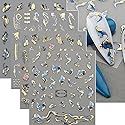 12 Sheets Graffiti Nail Art Stickers 3D White Black Gold Stripe Line Nail Decals Self-Adhesive Abstract Marble Wave Flower Leaf Stickers for Nail DIY