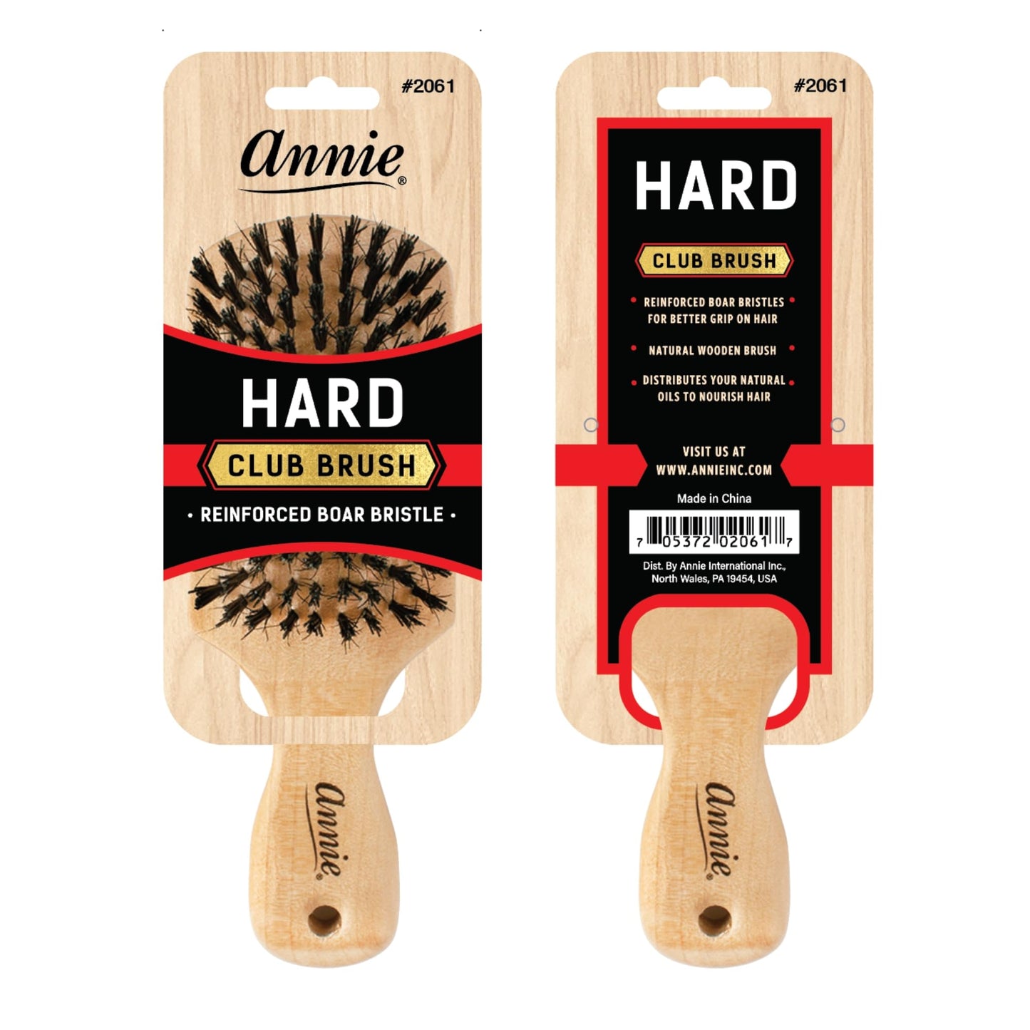 Annie Natural Boar Bristle Hard Club Brush #2061, Reinforced boar bristles, reinforced bristles, wavy hair, straight hair, long hair, short hair, no