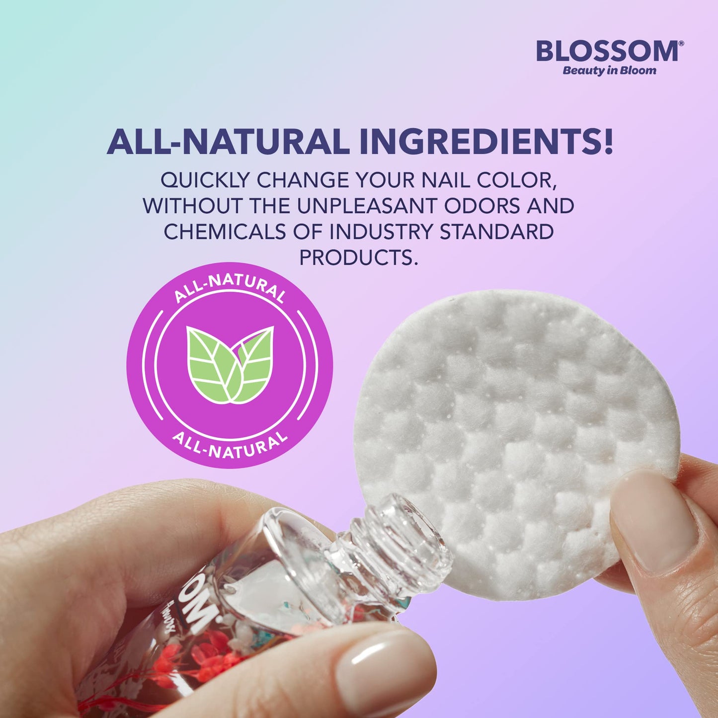 Blossom Non Toxic Nail Polish Remover Non Acetone, All Natural Scented, Vegan, Acetone Free Nail Polish Remover, Organic Plant-Based, Infused