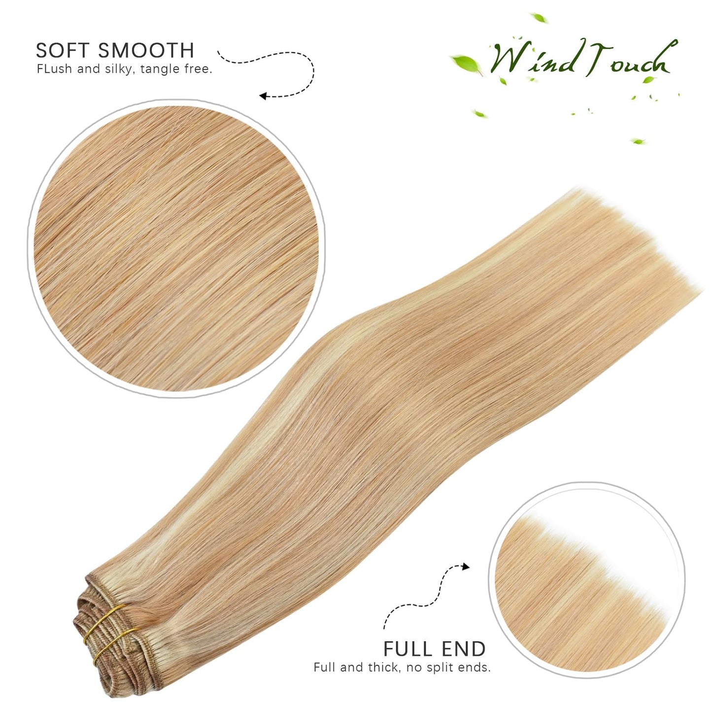 WindTouch Clip in Hair Extensions Human Hair Balayage Reddish Brown to Blonde Highlights for Blonde 75g 22Inch 7PCS #12P613