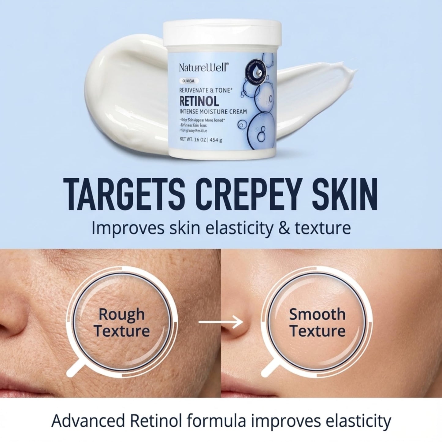 NATURE WELL Clinical Retinol Intense Moisture Cream for Face & Body - Anti-Aging Firming Cream for Wrinkles, Fine Lines & Crepey Skin - Hydrating