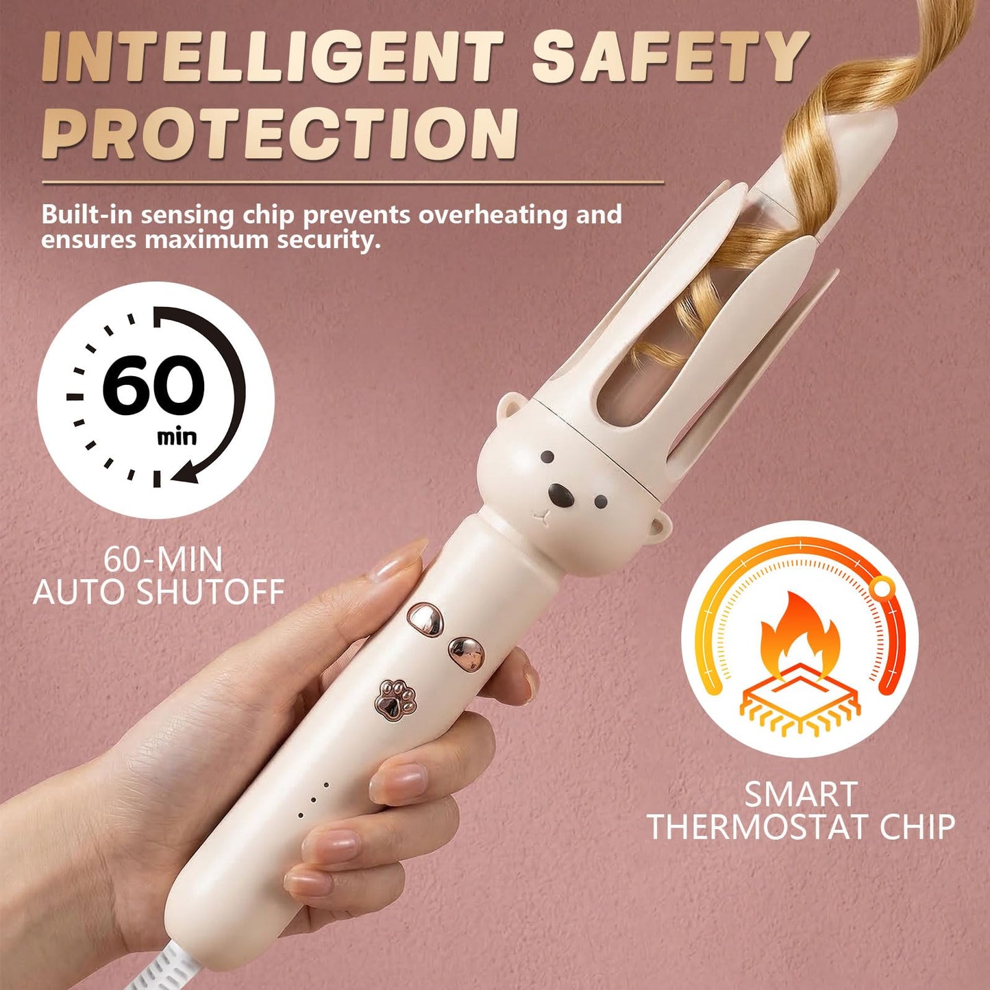 PretiHom Automatic Rotating Curling Iron - 1.1 Inch (28mm) Curling Wand for Beach Waves, Anti-Scald, Anti-Tangle, Ceramic Coating, Dual Voltage, Hair Beauty and Personal Care O-CONN