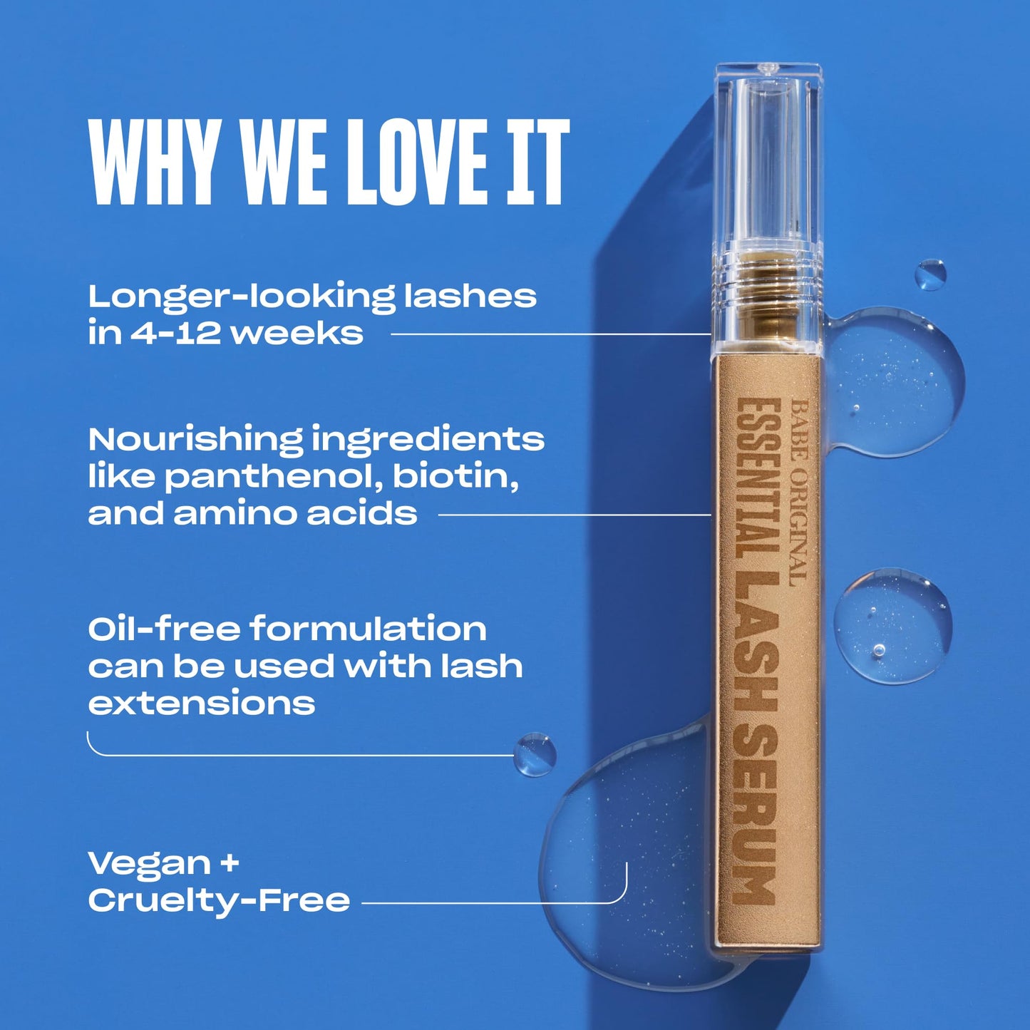 Babe Original Babe Lash Serum - Fuller & Longer Looking Eyelashes, Clear Essential Serum for Natural Lashes and Lash Extensions, 2mL, 3-month Supply