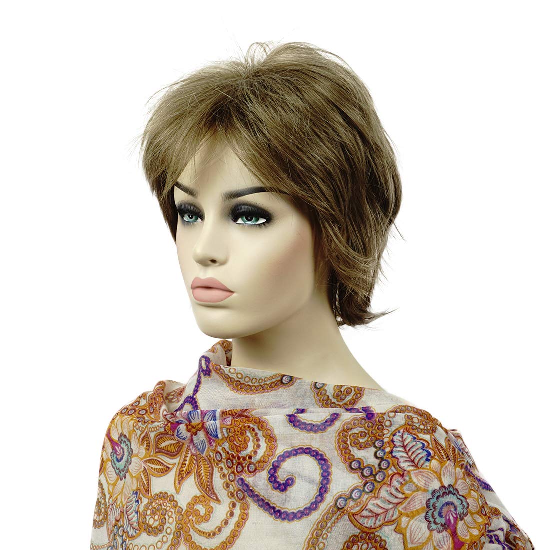 Lydell Short Layered Shaggy Full Synthetic Wig in Light Golden Brown with Wavy Curly Style