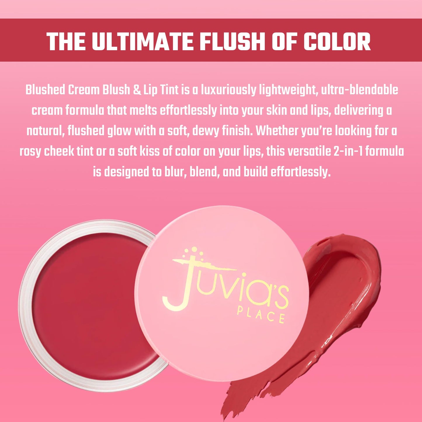 Juvia's Place Blushed Cream Blush - Pink Passion - Multi-Purpose Cream Blush for Cheeks & Lips - 2in1 Formula, Smooth, Blendable Texture for a Soft