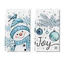 SUZEJHE Christmas Hand Towels for Bathroom Set of 2, Xmas Snowman Joy Bath Hand Towels for Kitchen Home Hotel Gym Spa Yoga Farmhouse Winter…