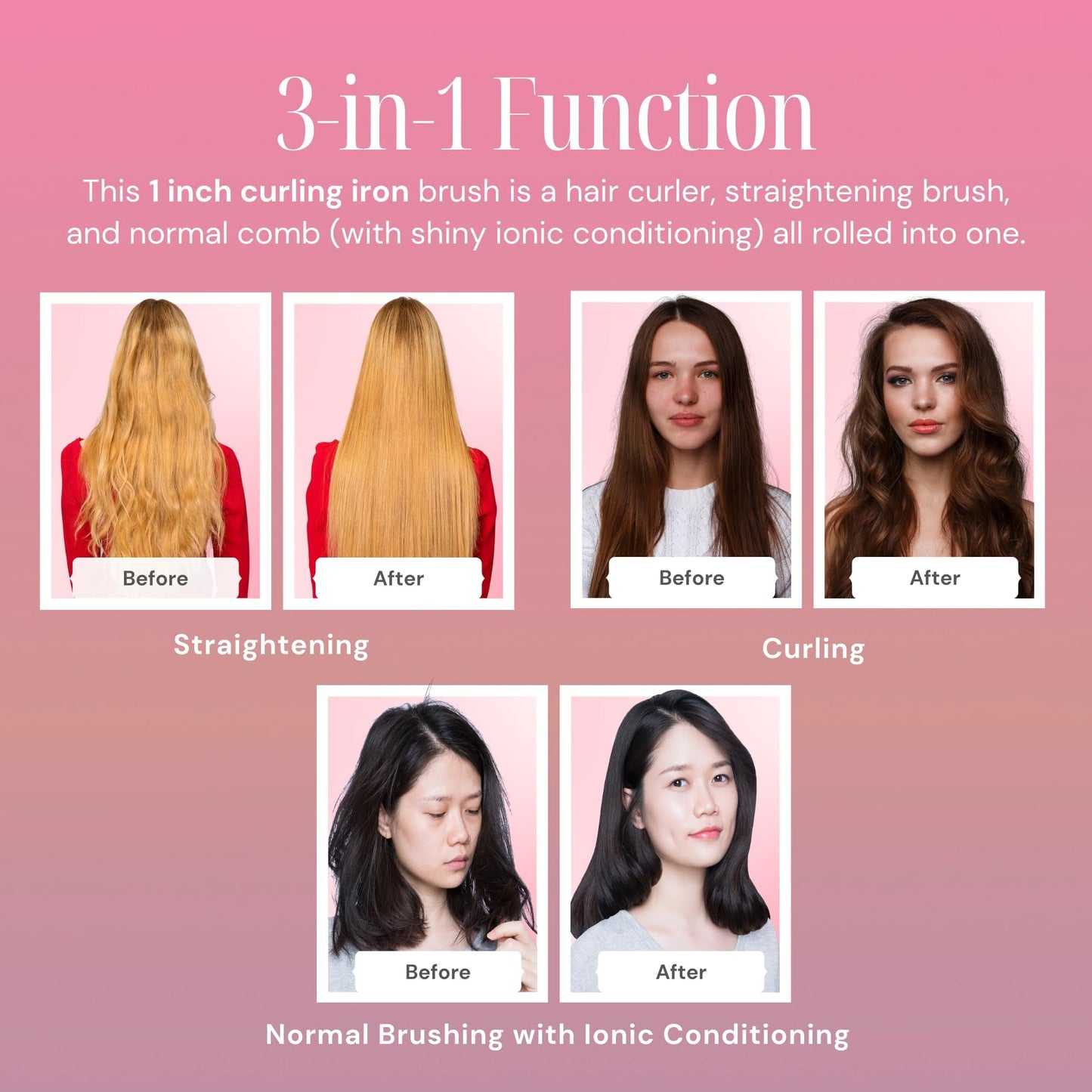 Alure Heated Styling Brush - 3-in-1 Ionic Hair Curler/Straightener with Anti-Scald Nylon Bristles, Electric Curl Wand for All Hair Types, Ideal as a