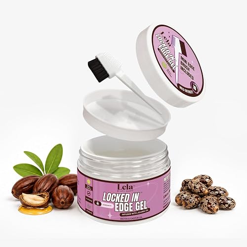 Lela Beauty Locked In™ Edge Gel with Jojoba, Biotin, Castor Oil & Melon Scent - Travel Friendly Styling with Mini Edge Brush - Long Lasting