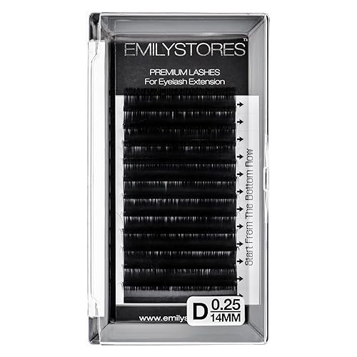 EMILYSTORES Eyelash Extensions 0.25mm Thickness D Curl Natural-Looking Individual Volume Eyelashes For Lash Extensions (14MM)