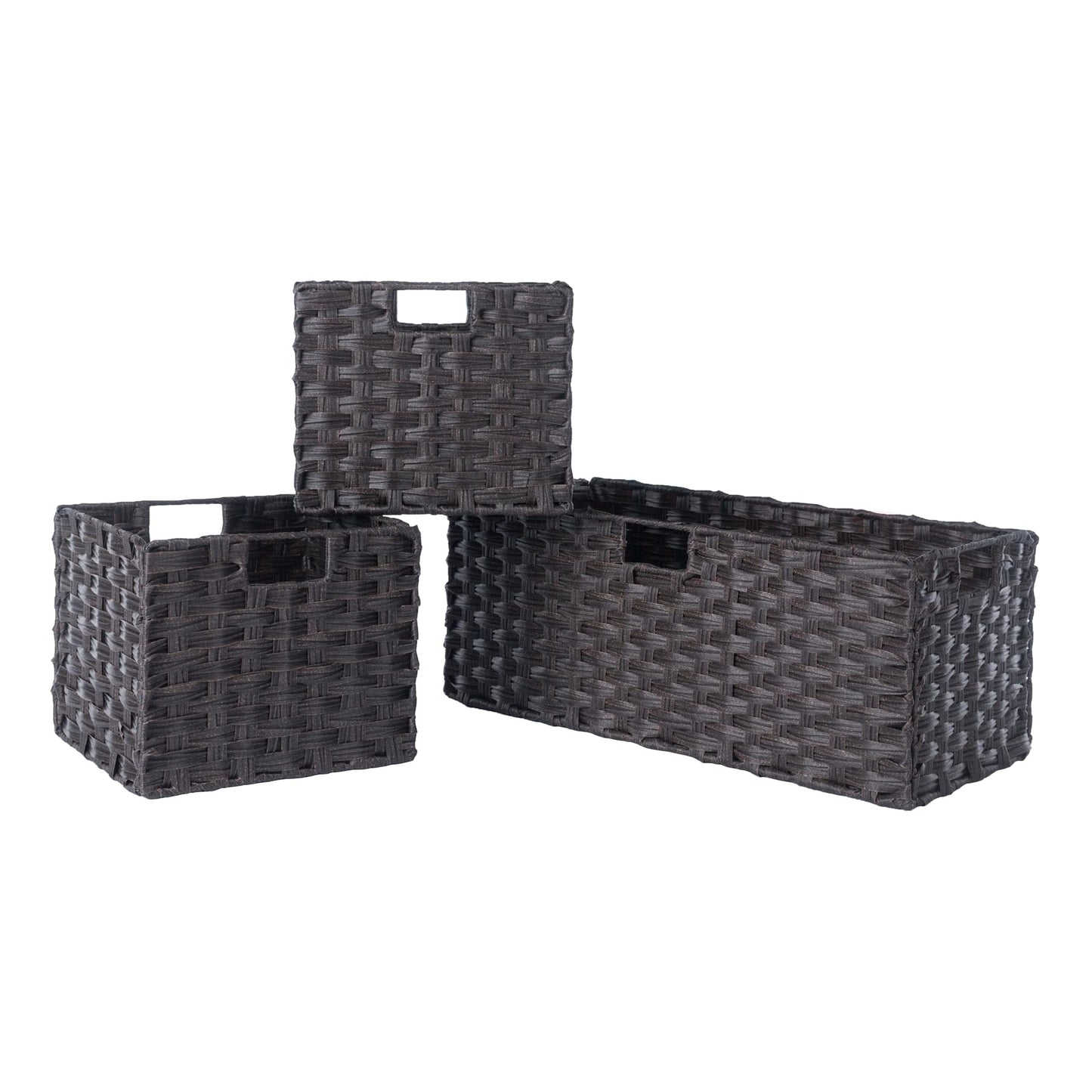 Winsome Leo 2-Tier Wide Storage Shelf with 3 Foldable Woven Baskets, for Living Room, Home Office, Bedroom, Espresso