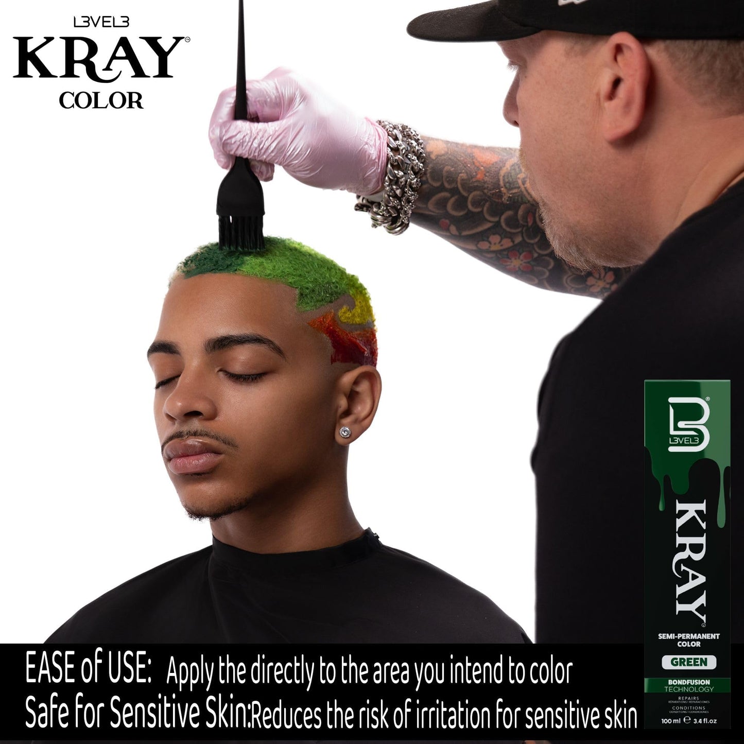 L3 - Level 3 Kray Semi Permanent Hair Color - Semi Permanent Hair Dye with Aloe Vera - Green