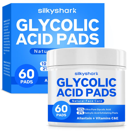 SilkyShark Glycolic Acid Resurfacing Pads (60 Count), 10% Ultra Pure + 2% Salicylic Acid, Exfoliating Peel Pads for Face, Effective Chemical Peel