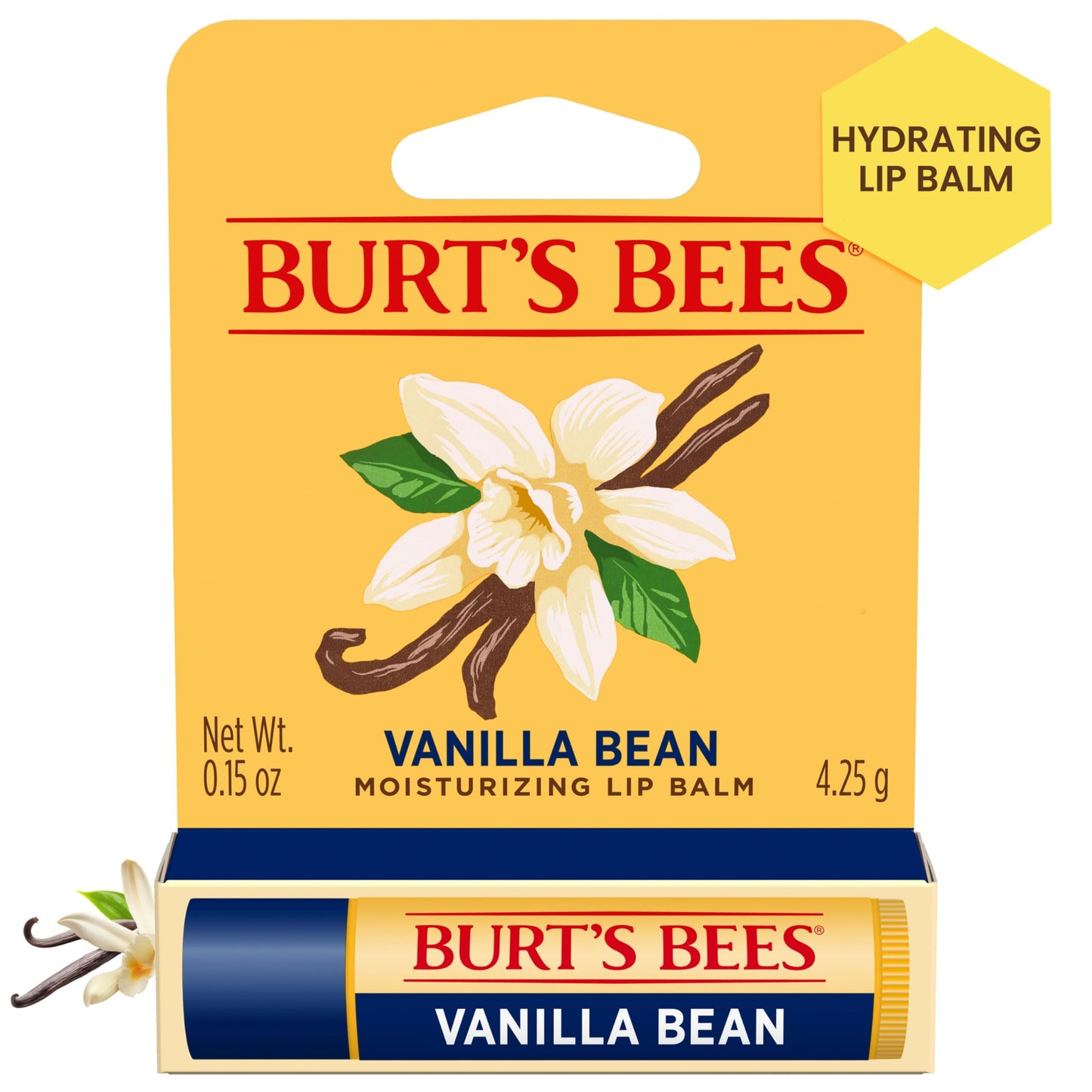 Burt's Bees Vanilla Bean Lip Balm, Lip Moisturizer With Responsibly Sourced Beeswax, Tint-Free, Natural Conditioning Lip Treatment, 1 Tube, 0.15 oz.