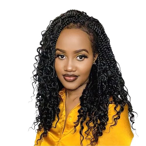 Wodun 14inch Goddess Box Braids Crochet Hair Pre Looped Box-Braids Crochet-Hair with Curly Ends For Black Women Synthetic 3X Bohemian Box Braiding