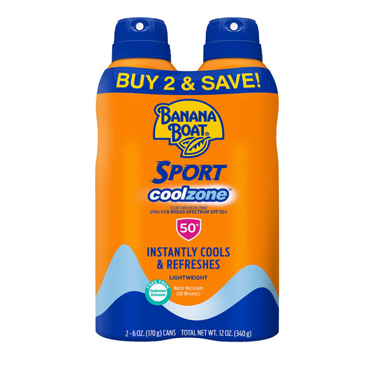 Banana Boat Sport Cool Zone SPF 50 Sunscreen Spray Twin Pack | Spray Sunscreen SPF 50, Sunblock, Oxybenzone-Free, 6oz each