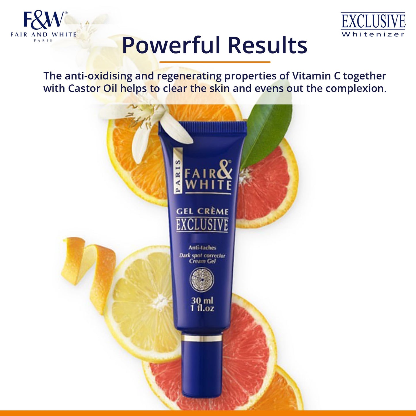 Fair and White Exclusive, Brightening Gel Cream - 30 ml / 1 Fl oz - Deeply Moisturizes, Formulated to Fade Dark Spots with Vitamin C, Glycerin