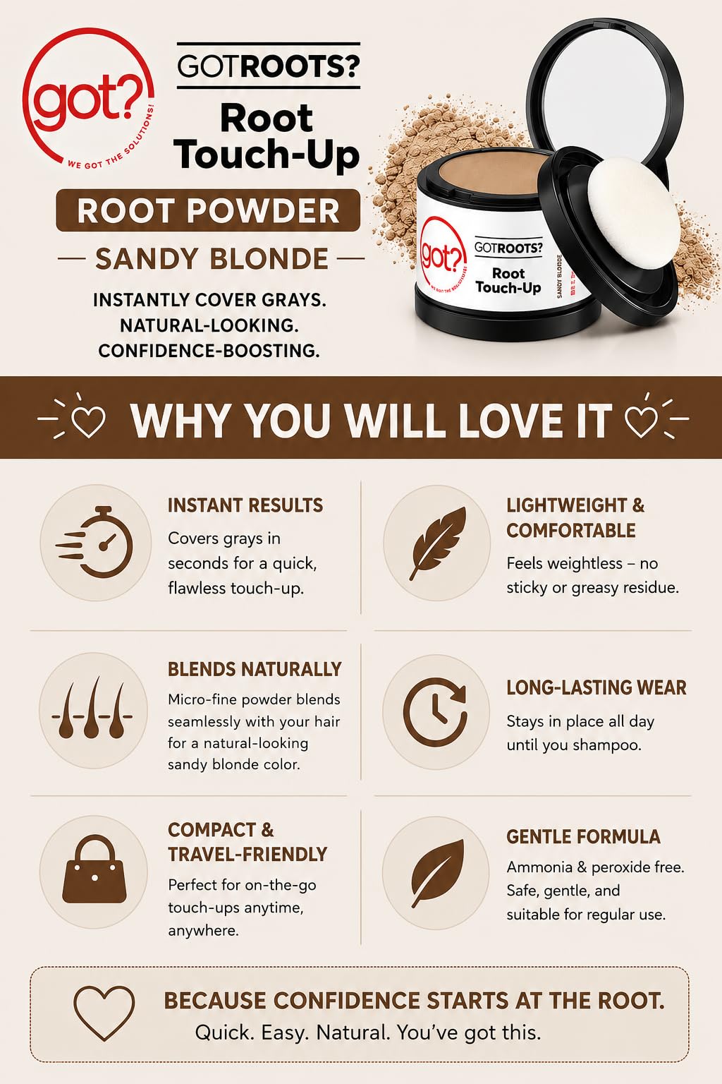 Sandy Blonde Root Cover Up Powder - Instant Gray Root Touch Up & Hairline Powder for Sandy Blonde Hair - Works on Thinning Spots & Eyebrows - 0.14 Oz