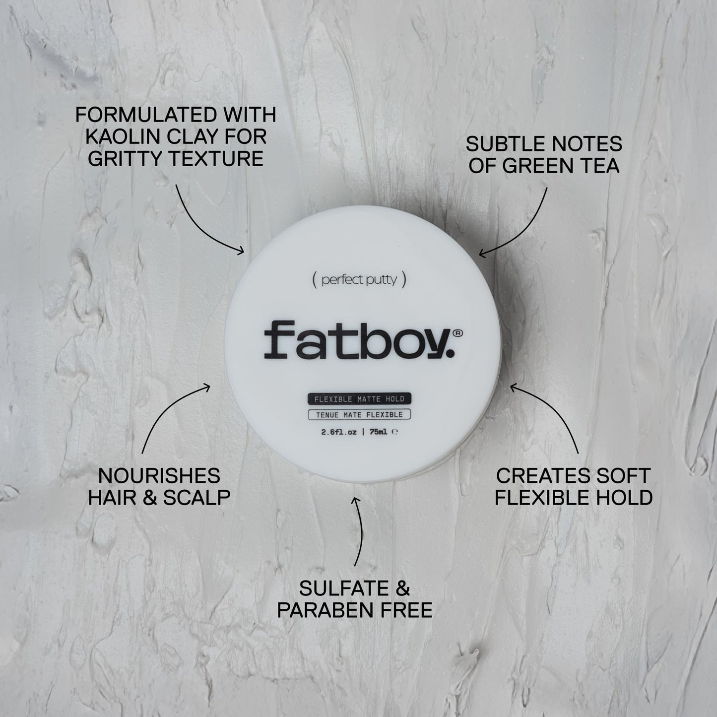 Fatboy Hair Perfect Putty, Styling Kaolin Clay Putty, Medium Hold for Volume & Texture, Matte Finish, Hair Care for All Hair Types, Flexible