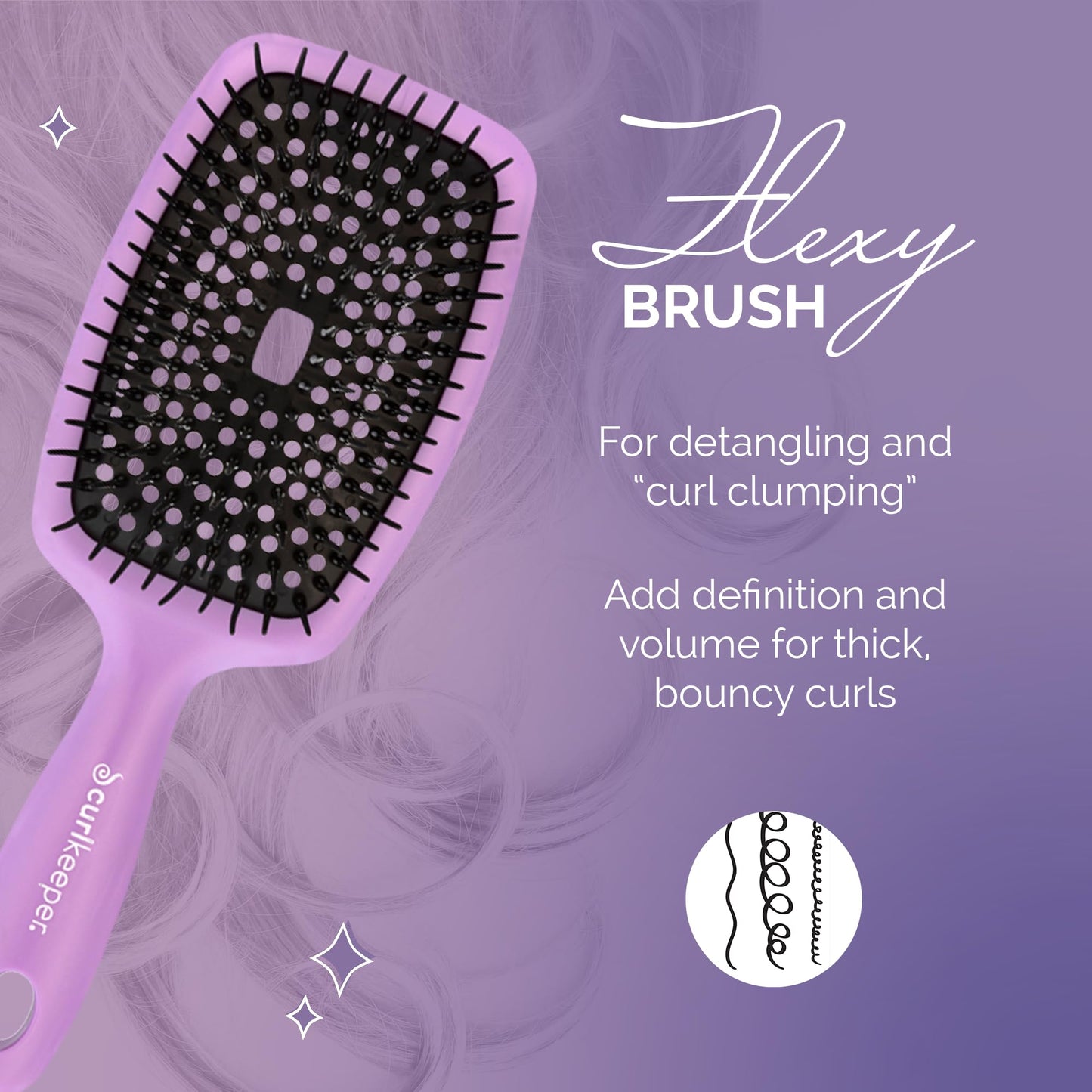 Curl Keeper Flexy Hair Brush, Purple - Detangling Hair Brush with Flexible Bristles for Shower Use, Combing Through Curls & Removing Tangles