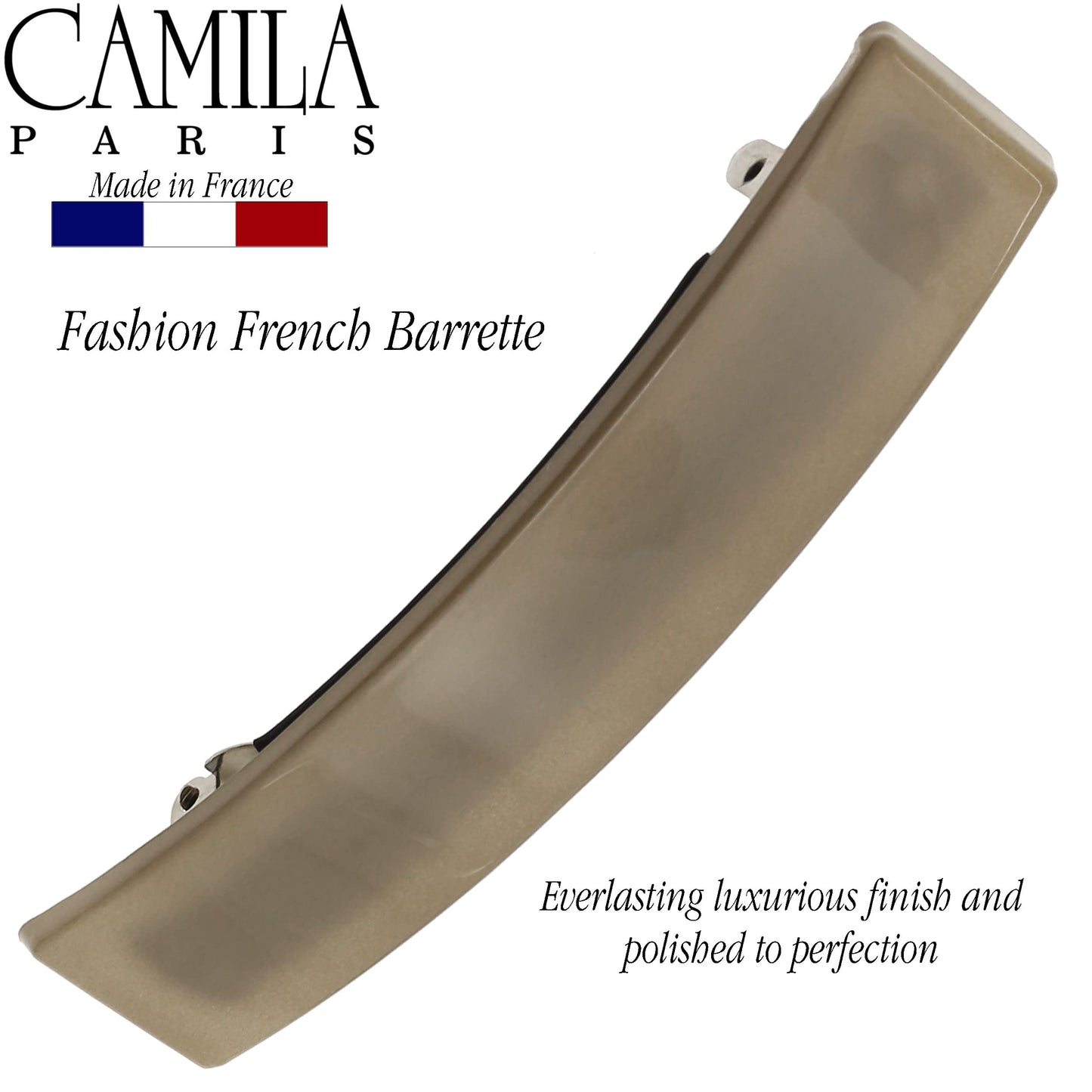 Camila Paris CP3385 French Hair Barrette Clip for Girls, Beige Rubberized Metal Clasp, Strong Hold Grip Hair Clips for Women, No Slip Durable Styling