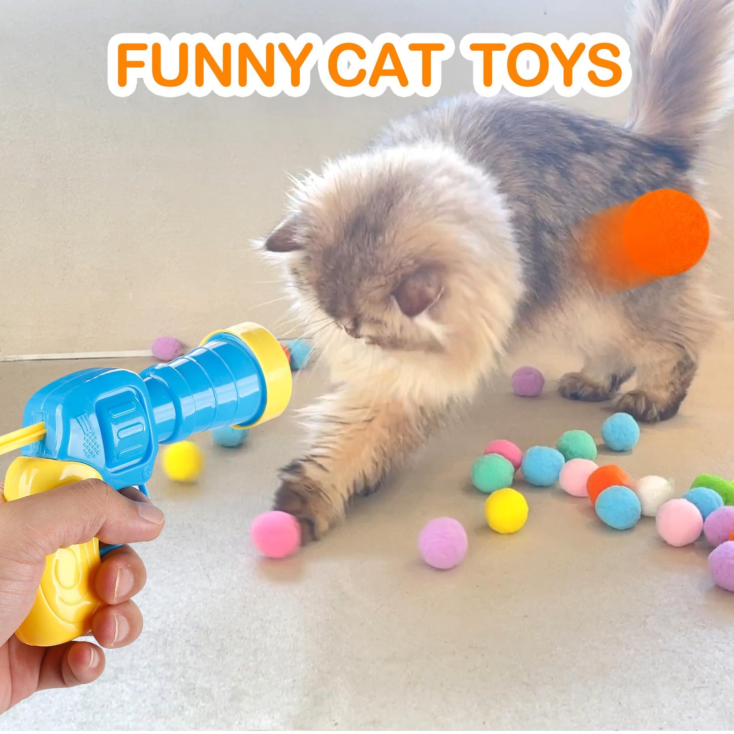 MeoHui 31pcs Cat Ball Launcher Toy – 30 Plush Balls & 1 Launcher Gun, Fun Interactive Play for Indoor Cats & Kittens