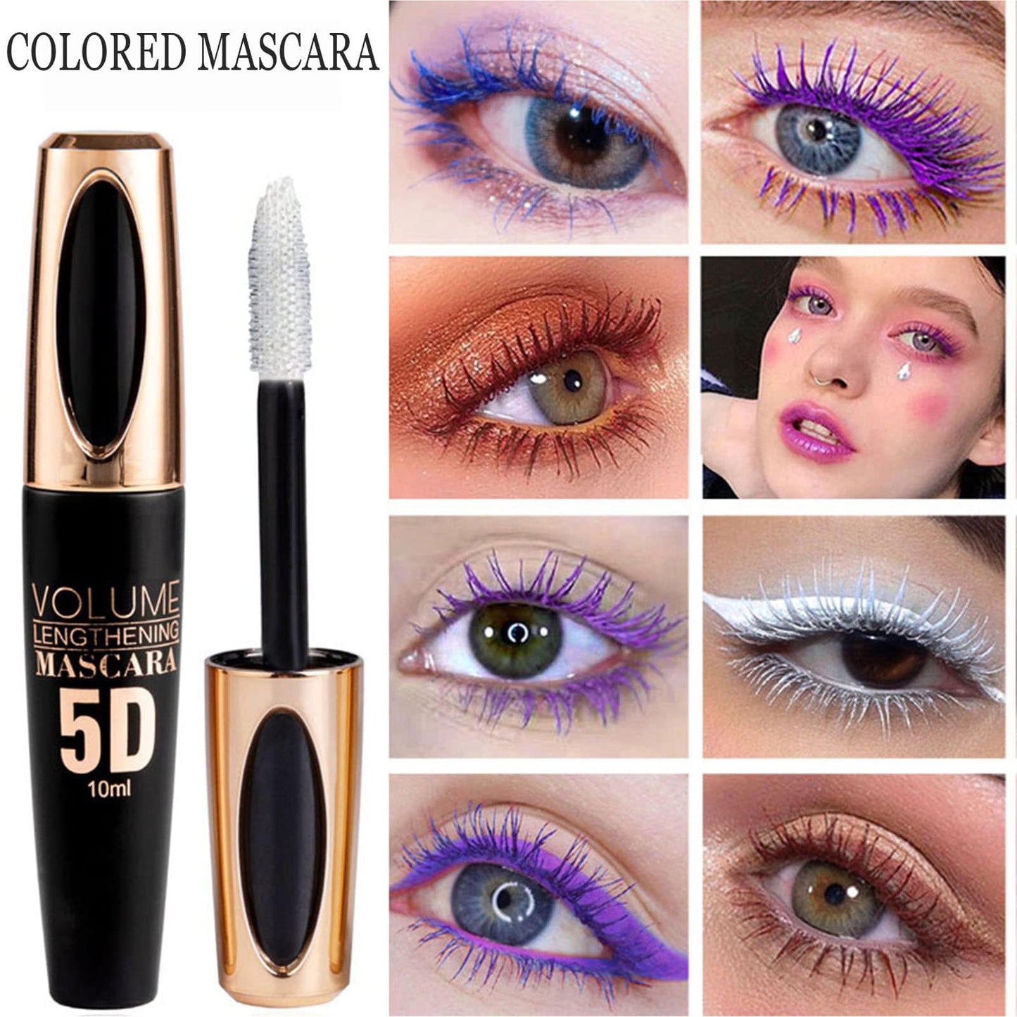 Brown Colored Waterproof Mascara - Long Lasting, Thick Eye Lash, 5D Silk Fiber, Smudge-Proof, Volumizing, Lengthening, Curling Color Mascara