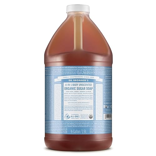 Dr. Bronner’s - Organic Sugar Soap (Baby Unscented, 64 Ounce) - Made with Organic Oils, Sugar and Shikakai Powder, 4-in-1 Use: Hands, Body, Face